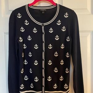 Talbots Anchor Print Navy Cardigan